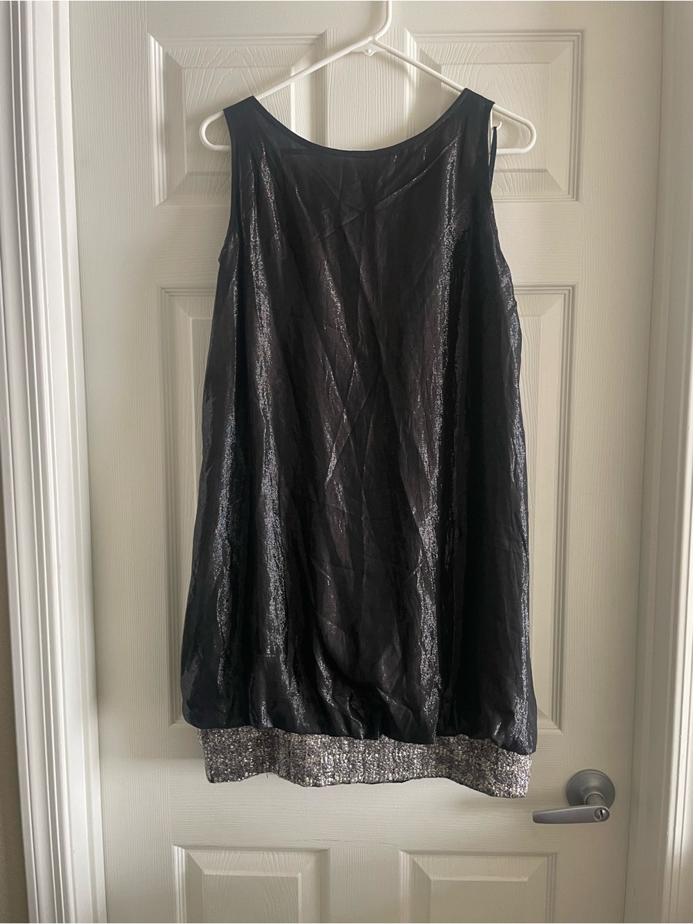 Badgley Mischka Black Sleeveless Dress with Silver Hem